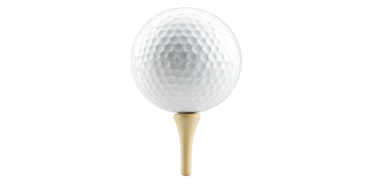 White golf ball on wooden tee ready for shot sports equipment game isolated on white transparent background