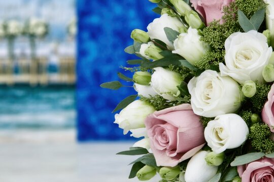 Closeup Pink and White Rose Bouquet Wedding Flowers - Powered by Adobe