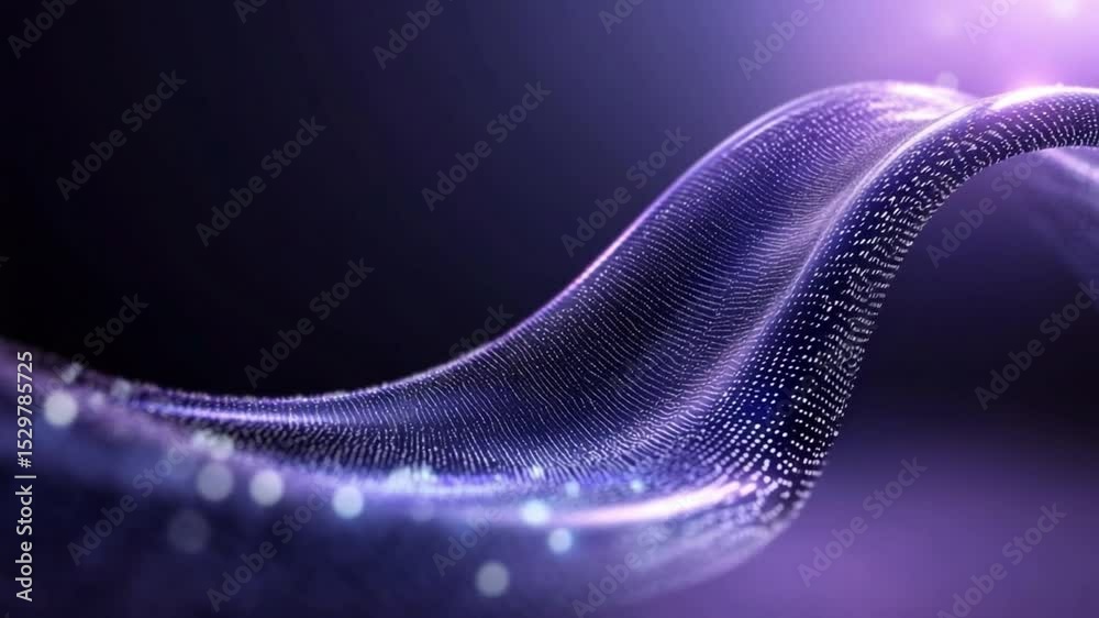Poster Flowing Data Stream: Abstract representation of a dynamic data stream, a graceful curve of particles glows against a dark background, evoking the ever-evolving nature of information.