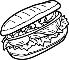 Delicious fast food sandwich illustration with cheese, vegetables, and sausage