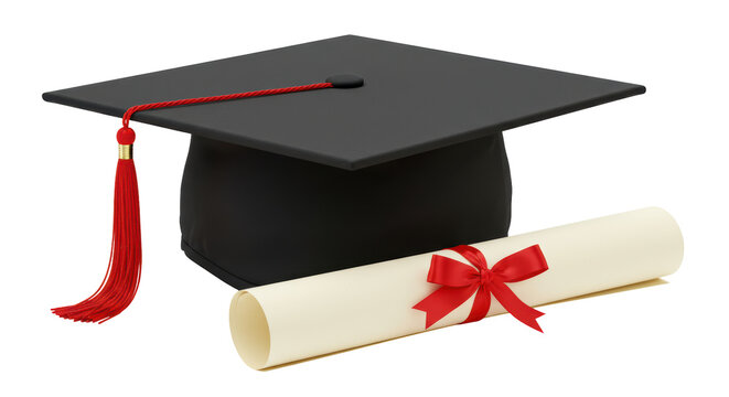 Isolated Graduation Cap and Diploma