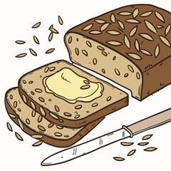 vector illustration of bread with butter