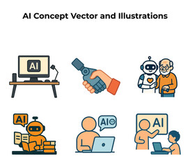 AI Concept Vector Set &ndash; Artificial Intelligence in Education, Healthcare, and Tech