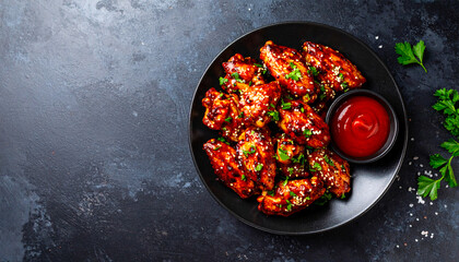 Saucy Chicken Drumettes on Dark Plate