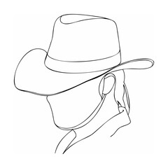 Minimalist line art illustration depicting a silhouette of a cowboy wearing a hat
