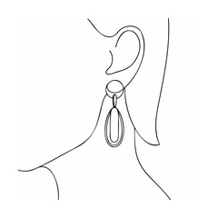 Elegant minimalist line drawing depicting a woman wearing stylish teardrop earrings