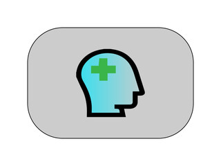 The image shows a vector illustration of a human head profile placed in the center of a light gray rounded rectangular background.