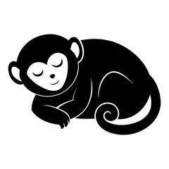 A silhouette image of a sleeping monkey