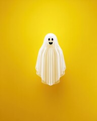 Friendly White Ghost on Yellow Background