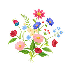 Vibrant floral bouquet isolated on white background, professional cutout