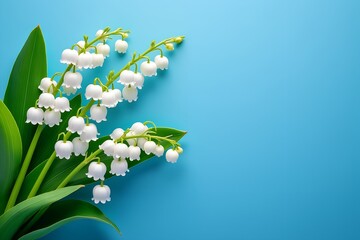 Lily of the valley flowers on blue background