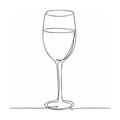 Elegant single line drawing of a filled wine glass depicting refinement and celebration