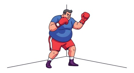 Fototapeta premium Cartoon Male Boxer in Red Shorts and Gloves Training in Boxing Ring