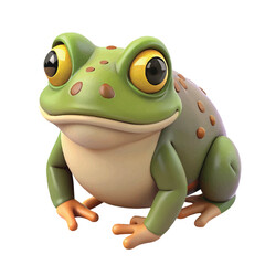 Fototapeta premium Cute 3D frog character sitting happily, great for jungle stories, kids' animations, and fun animal designs.