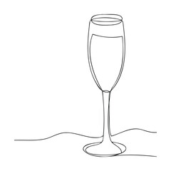Elegant continuous line drawing of a champagne glass on white background