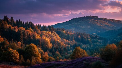 Autumnal Mountain Landscape at Sunset