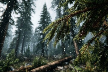 Rain Forest Closeup Green Pine Branch