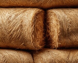 Close-up of Stacked Golden Hay Bales, Rural Texture