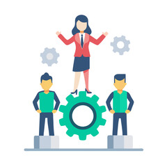 Professional businesswoman leading team success gear icon