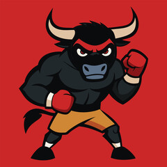 angry bull boxing pose vector