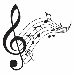 Treble clef musical notes swirling design abstract music background