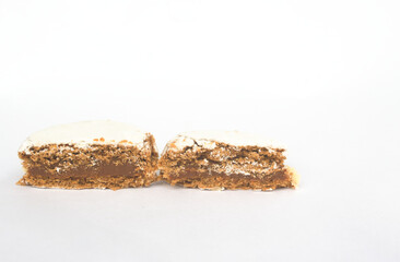 Artisanal chocolate-glazed alfajor filled with dulce de leche from Tucumán, Argentina. A traditional sweet.