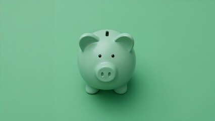 Mint green piggy bank on green background