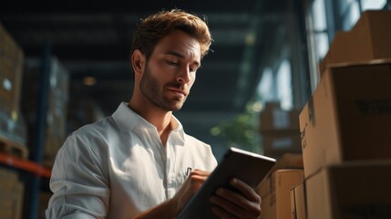 Inventory management action warehouse location digital tools content industrial environment focused viewpoint efficiency concept