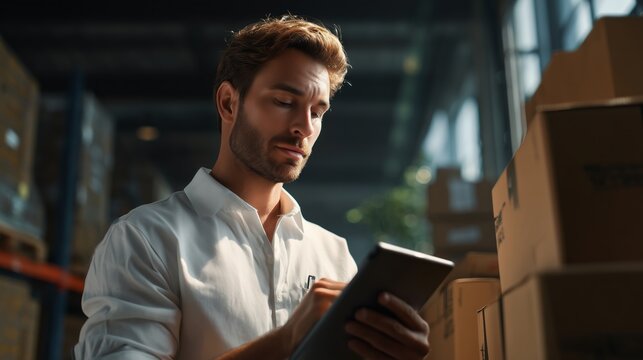 Inventory management action warehouse location digital tools content industrial environment focused viewpoint efficiency concept