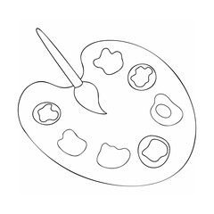 Artistic palette and brush outlined in black and white for coloring or design projects