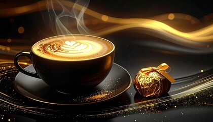 Cup of Cappuccino with Praline on Textured Background