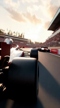 Highspeed formula racing at sunset: dynamic track action and adrenalinefueled competition