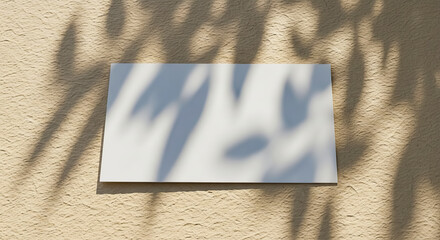 Blank White Card Mockup with Leaf Shadows on Beige Wall