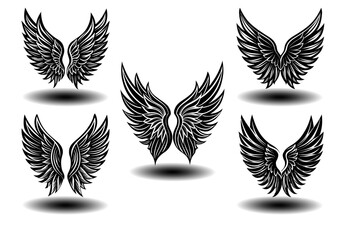 Distressed black feather angel wings vector set. Perfect for tattoo art, gothic designs, fantasy branding, spiritual prints, and memorial logos. Clean and detailed vector illustrations.

