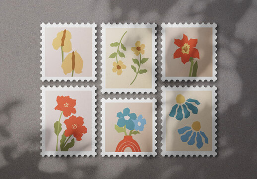 Realistic Postage Stamps Mockup