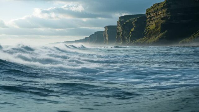 Waves and Foam: The Majestic Flow of River and Sea During High Tide and Low Tide
