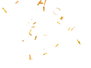 Golden confetti falling isolated on transparent background