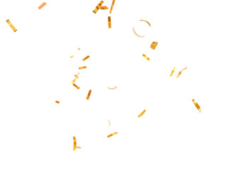 Golden confetti falling isolated on transparent background