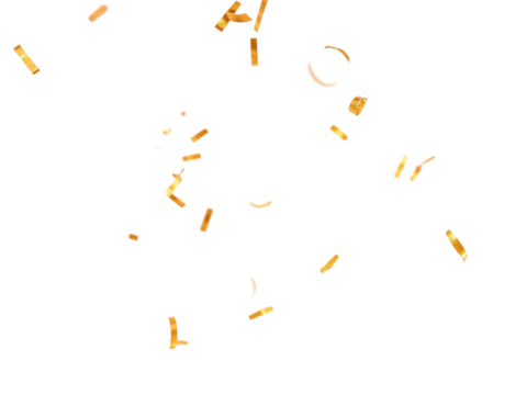 Golden confetti falling isolated on transparent background