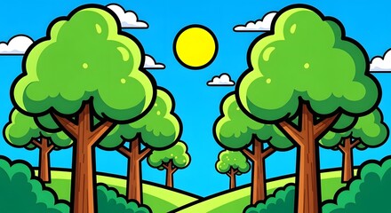 Fototapeta premium Cartoon Forest Landscape Illustration