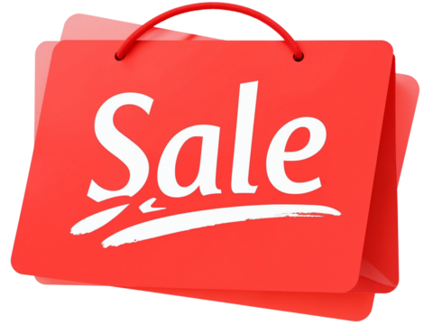 Red shopping bag sale sign isolated on transparent background