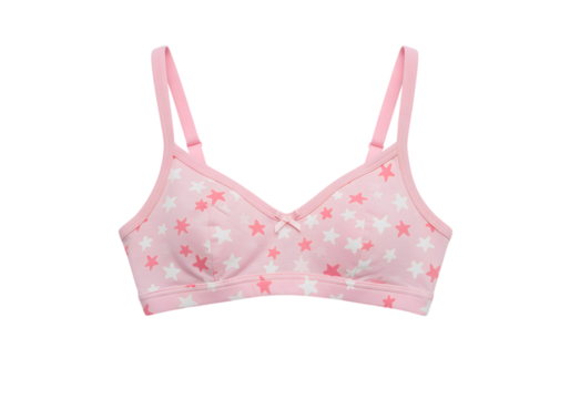Pink Cotton Teen Bra Star Pattern isolated on a transparent background