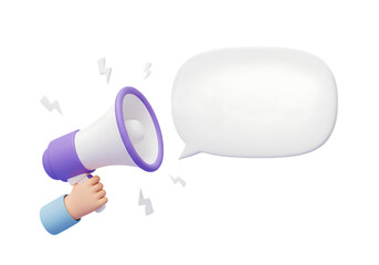 Cartoon Hand Holding Megaphone Speech Bubble isolated on a transparent background