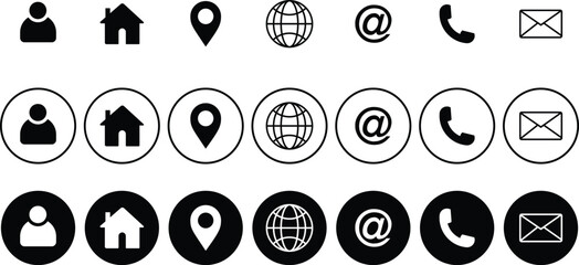 Web Icon Set. Phone, Email, Location, Home, User icon Set. Web Kontakt Symbole. Website icon and phone icon set. 