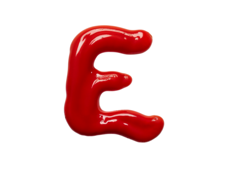 Red ketchup letter e isolated on transparent background - Powered by Adobe