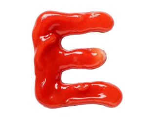 Ketchup letter e isolated on transparent background