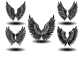 Angel Black Wings Vector Collection with Vintage Distressed Feather Design. Suitable for tattoo art, gothic themes, fantasy branding, spiritual logos, and memorial prints. High-resolution vectors.

An