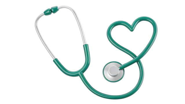Teal stethoscope forming heart shape isolated on a white background