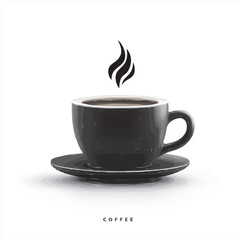 Obraz premium Coffee cup with steam, vector icon, flat design, isolated on white background, minimal, high contrast, commercial use