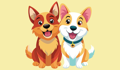 Obraz premium Two adorable cartoon dogs sitting together